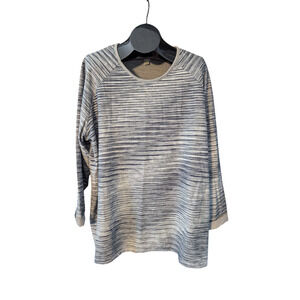 CJ BANKS 3X Gray Space Dye Style Textured Striped Round Neck Pull Over Top Plus